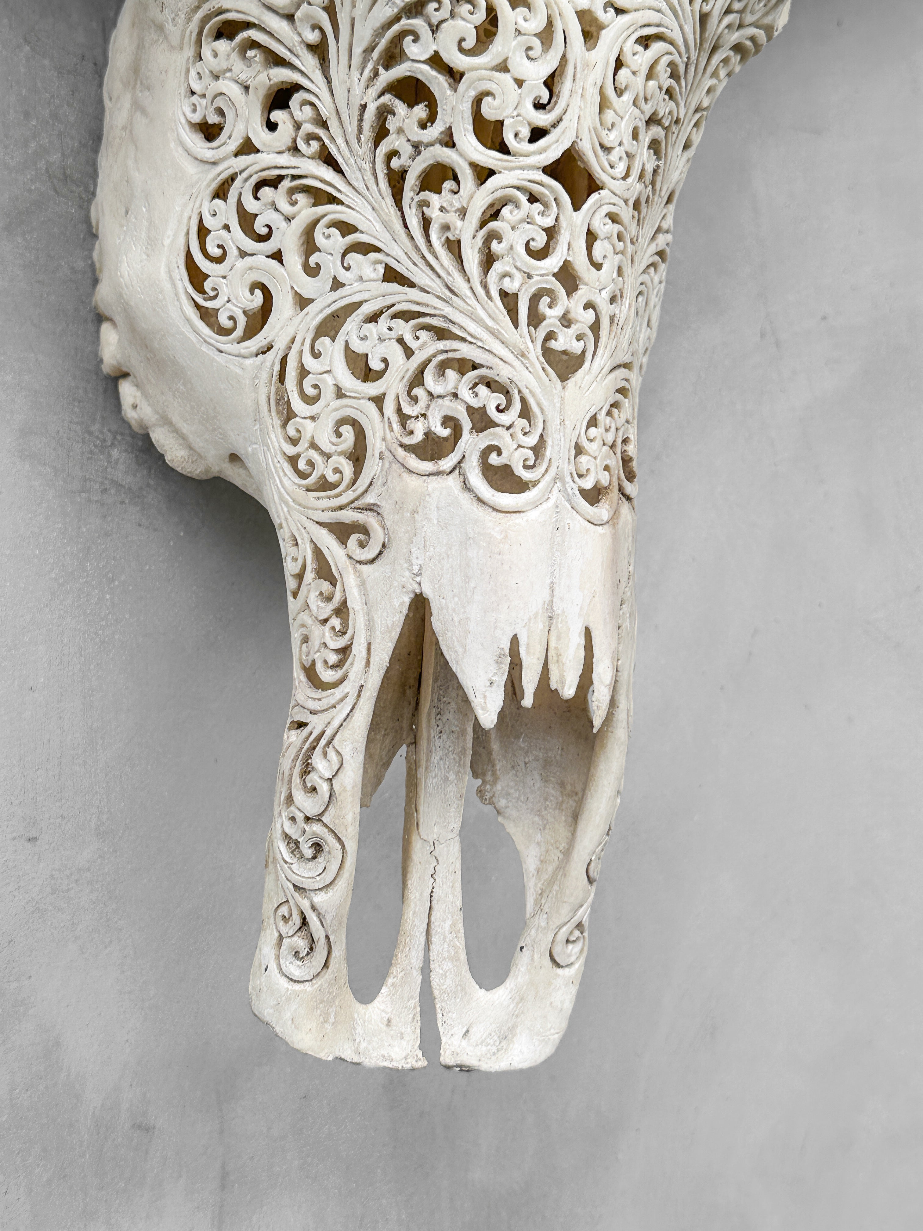 Caved Waterbuffalo Skulls with Big lotus Carving Skull,A/089
