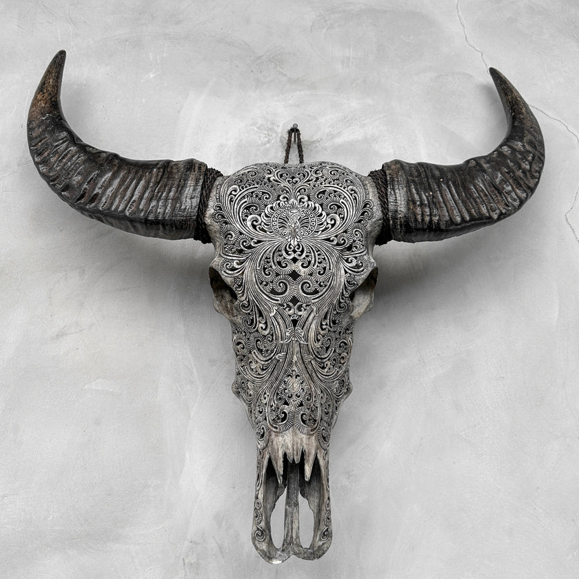 Caved Waterbuffalo Skulls with Small lotus Carving Skull,A/087