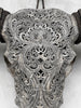 Carved Water Buffalo Skull with Small Lotus – Tribal Wall Art – Artisan Bone Sculpture with Engraved Horns - Skull,A/087