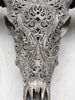 Carved Water Buffalo Skull with Small Lotus – Tribal Wall Art – Artisan Bone Sculpture with Engraved Horns - Skull,A/087