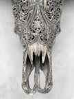 Carved Water Buffalo Skull with Small Lotus – Tribal Wall Art – Artisan Bone Sculpture with Engraved Horns - Skull,A/087