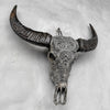 Carved Water Buffalo Skull with Small Lotus – Tribal Wall Art – Artisan Bone Sculpture with Engraved Horns - Skull,A/087