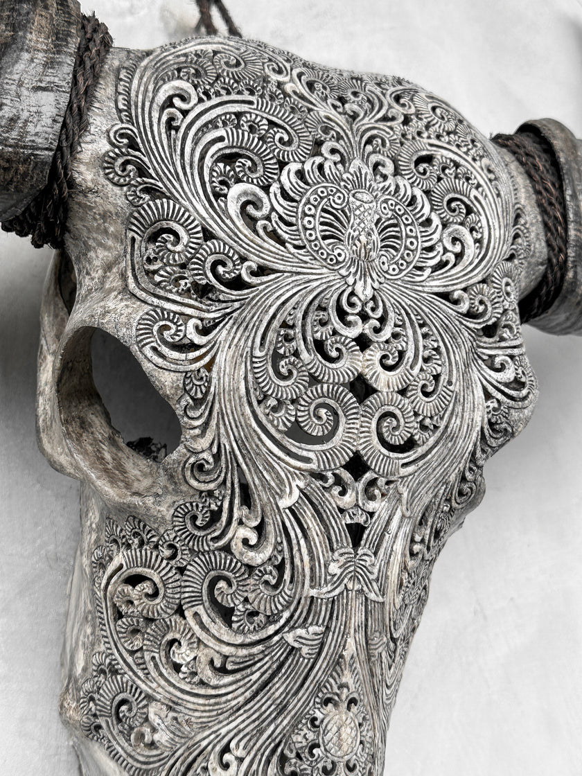 Caved Waterbuffalo Skulls with Small lotus Carving Skull,A/087
