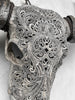 Carved Water Buffalo Skull with Small Lotus – Tribal Wall Art – Artisan Bone Sculpture with Engraved Horns - Skull,A/087