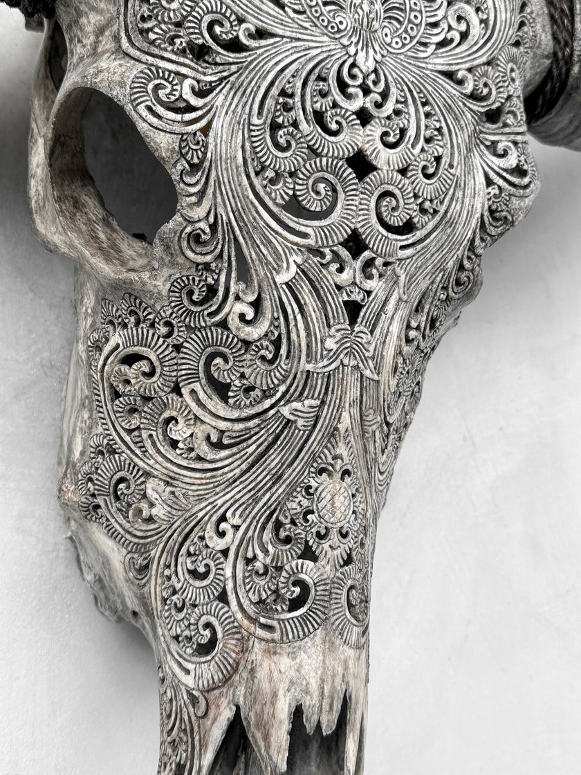 Caved Waterbuffalo Skulls with Small lotus Carving Skull,A/087