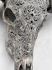Carved Water Buffalo Skull with Small Lotus – Tribal Wall Art – Artisan Bone Sculpture with Engraved Horns - Skull,A/087