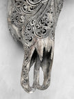Carved Water Buffalo Skull with Small Lotus – Tribal Wall Art – Artisan Bone Sculpture with Engraved Horns - Skull,A/087