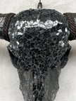 Black Mosaic Buffalo Skull – Dark Horn Wall Decor for Boho, Gothic, Modern Industrial, or Rustic Statement Interior Styling - Skull,A/136