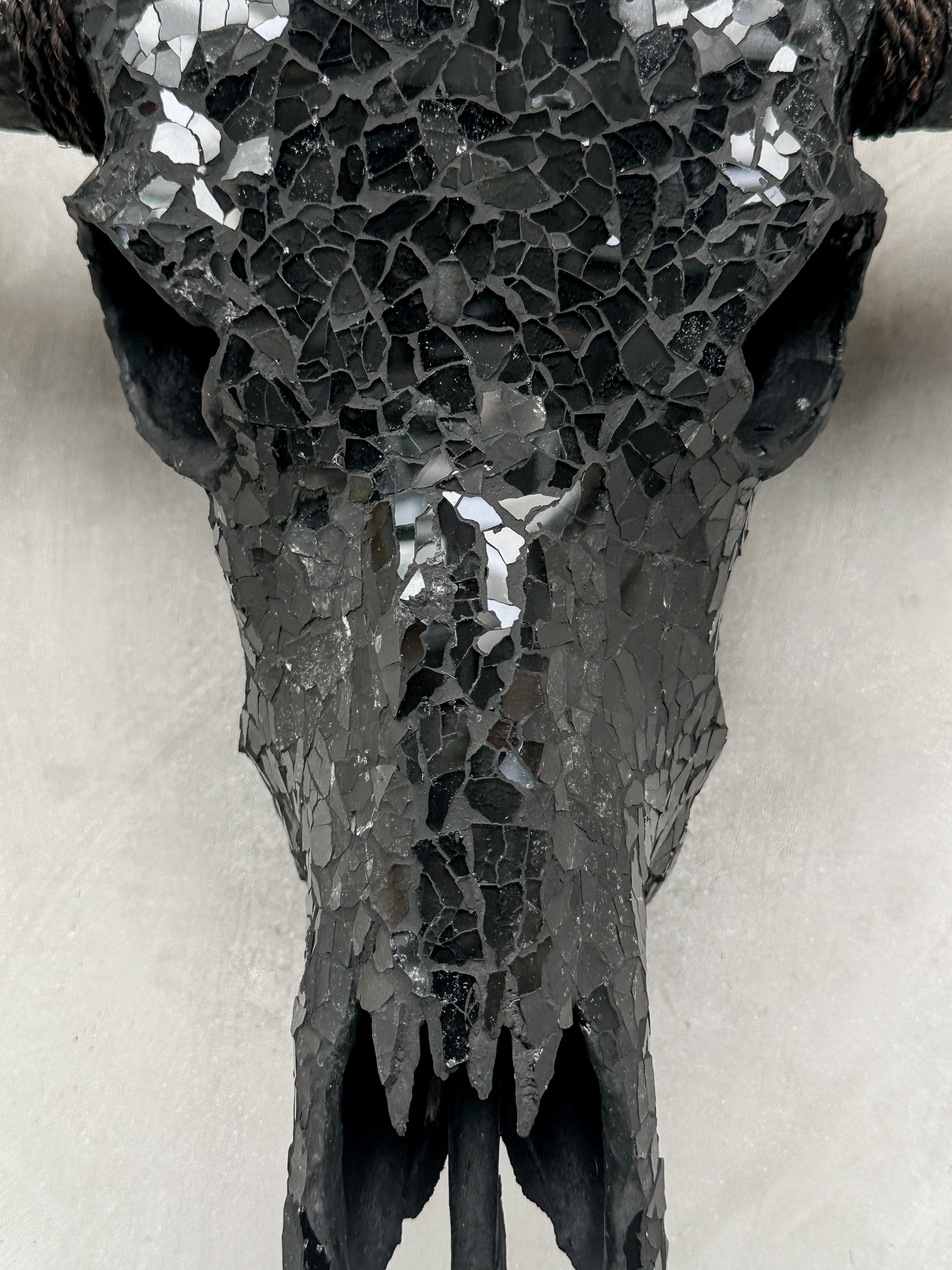 Black Mosaic Buffalo Skull – Dark Horn Wall Decor for Boho, Gothic, Modern Industrial, or Rustic Statement Interior Styling - Skull,A/136