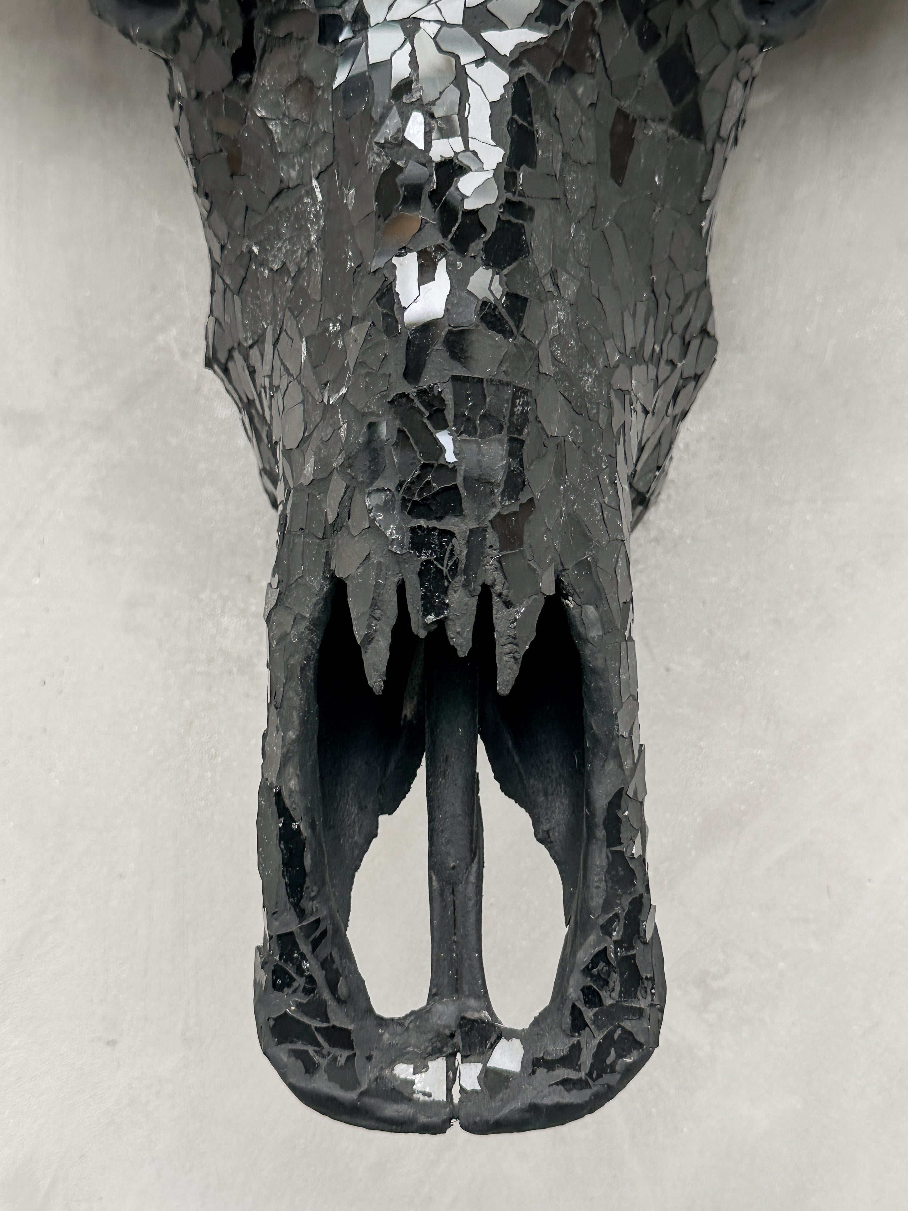 Black Mosaic Buffalo Skull – Dark Horn Wall Decor for Boho, Gothic, Modern Industrial, or Rustic Statement Interior Styling - Skull,A/136