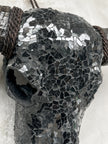 Black Mosaic Buffalo Skull – Dark Horn Wall Decor for Boho, Gothic, Modern Industrial, or Rustic Statement Interior Styling - Skull,A/136