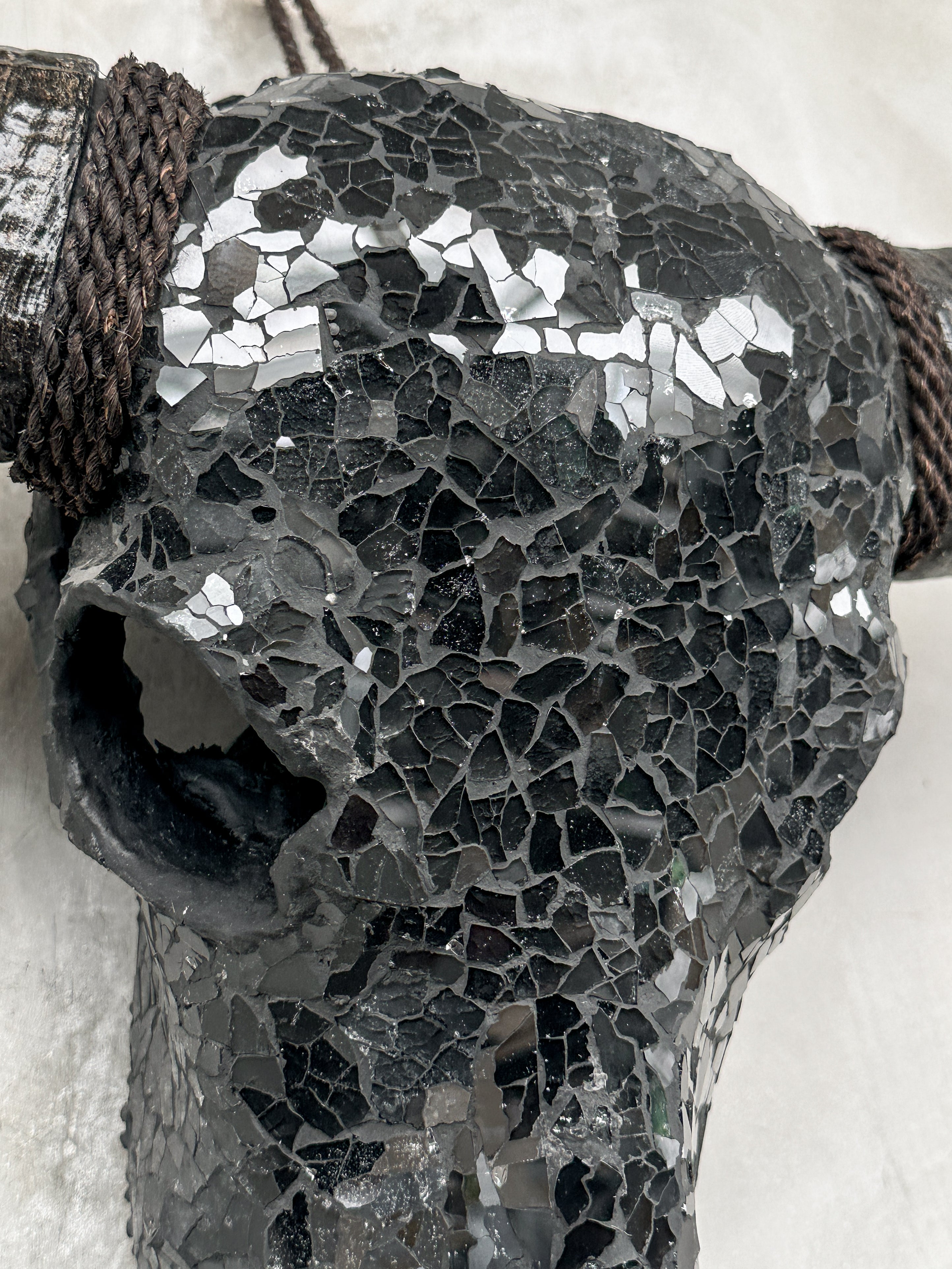 Black Mosaic Buffalo Skull – Dark Horn Wall Decor for Boho, Gothic, Modern Industrial, or Rustic Statement Interior Styling - Skull,A/136