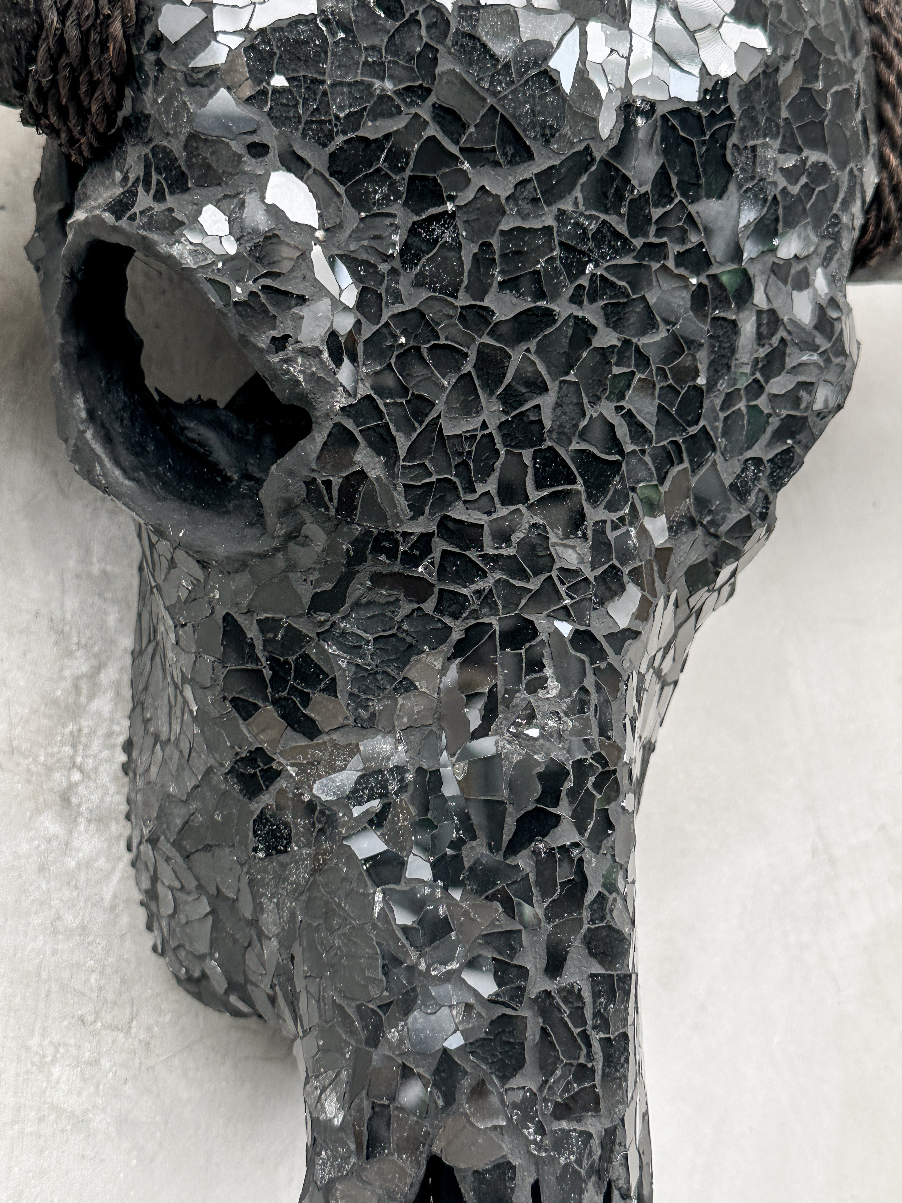 Black Mosaic Buffalo Skull – Dark Horn Wall Decor for Boho, Gothic, Modern Industrial, or Rustic Statement Interior Styling - Skull,A/136