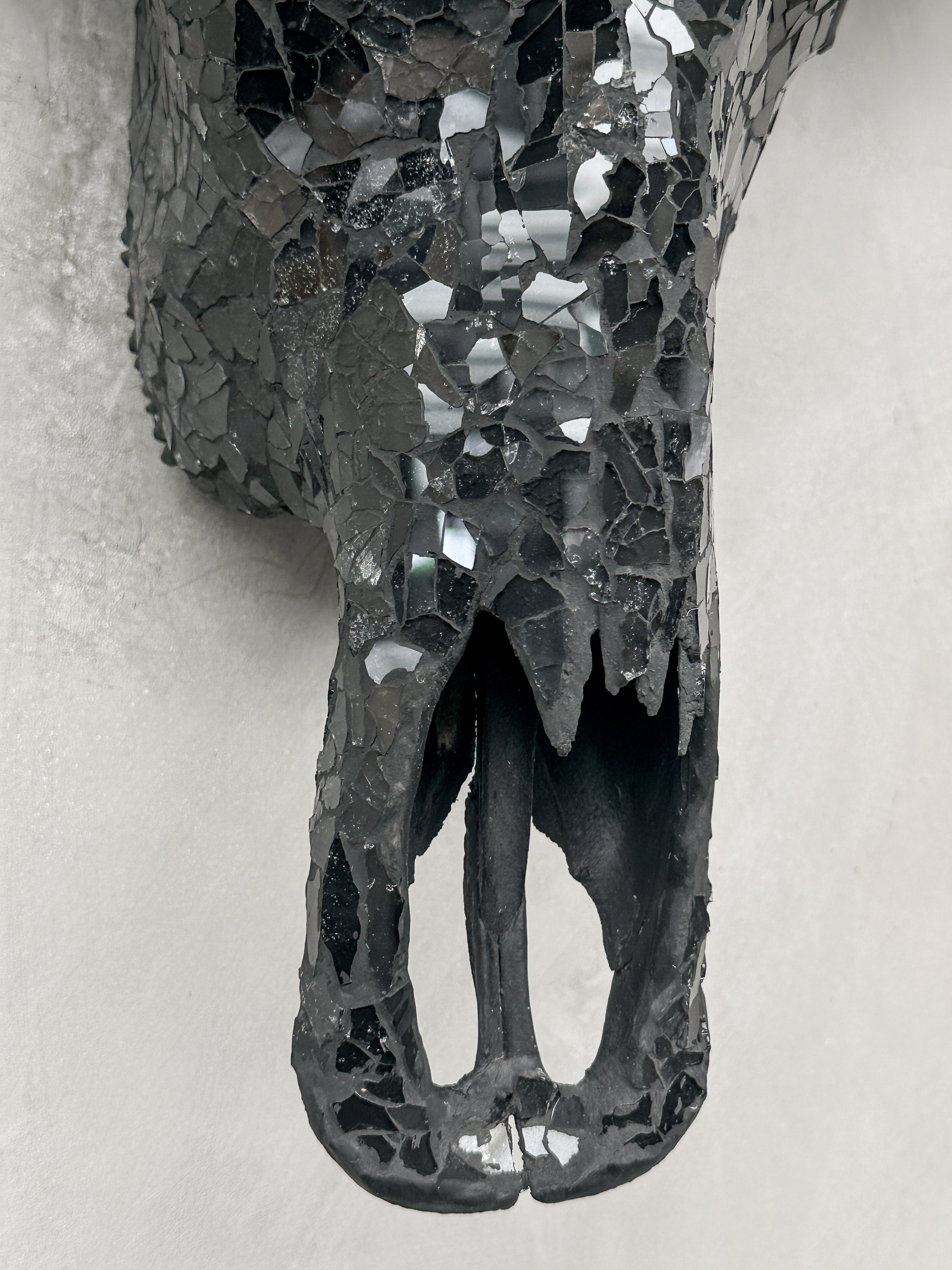 Black Mosaic Buffalo Skull – Dark Horn Wall Decor for Boho, Gothic, Modern Industrial, or Rustic Statement Interior Styling - Skull,A/136