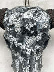 Black and White Mosaic Buffalo Skull Wall Decor – Handmade Horned Skull Art for Western, Boho, or Monochrome Interiors - Skull,A/129
