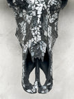 Black and White Mosaic Buffalo Skull Wall Decor – Handmade Horned Skull Art for Western, Boho, or Monochrome Interiors - Skull,A/129