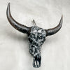 Black and White Mosaic Buffalo Skull Wall Decor – Handmade Horned Skull Art for Western, Boho, or Monochrome Interiors - Skull,A/129