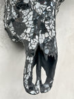 Black and White Mosaic Buffalo Skull Wall Decor – Handmade Horned Skull Art for Western, Boho, or Monochrome Interiors - Skull,A/129
