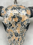 Gold and Black Mosaic Buffalo Skull – Wall-Mounted Horn Decor for Boho, Luxe Western, Eclectic, or Modern Interior Styling - Skull,A/133
