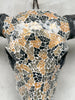 Gold and Black Mosaic Buffalo Skull – Wall-Mounted Horn Decor for Boho, Luxe Western, Eclectic, or Modern Interior Styling - Skull,A/133