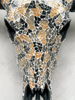 Gold and Black Mosaic Buffalo Skull – Wall-Mounted Horn Decor for Boho, Luxe Western, Eclectic, or Modern Interior Styling - Skull,A/133