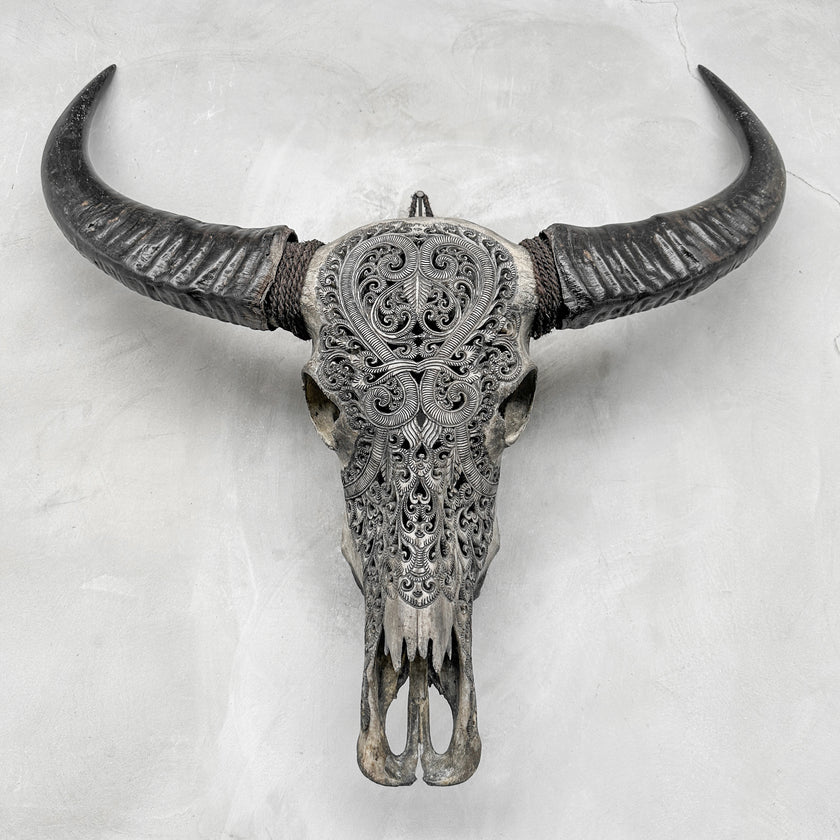 Caved Waterbuffalo Skulls with Leaf Carving Skull,A/095