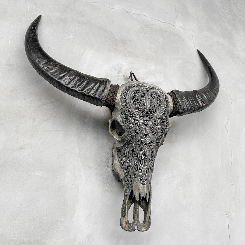 Caved Waterbuffalo Skulls with Leaf Carving Skull,A/095