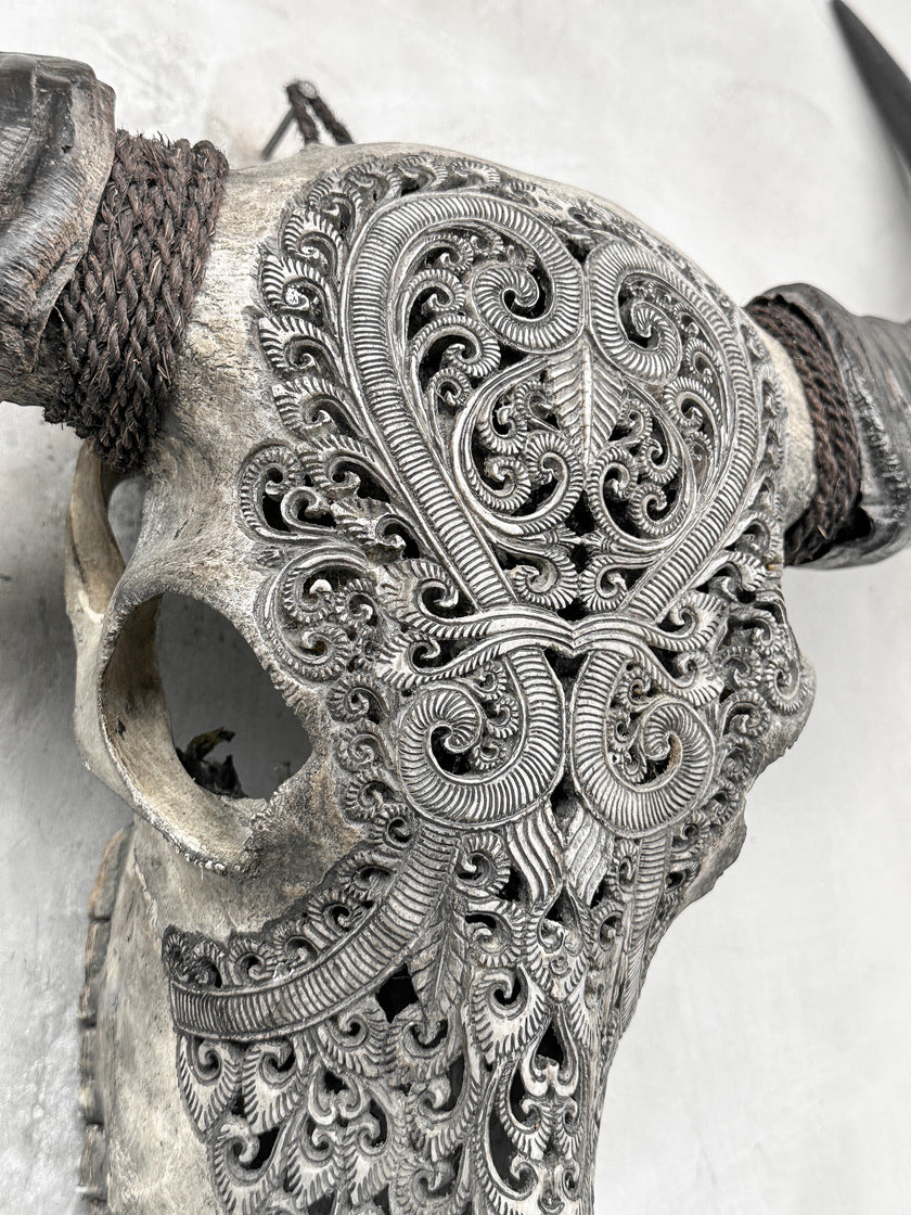 Caved Waterbuffalo Skulls with Leaf Carving Skull,A/095