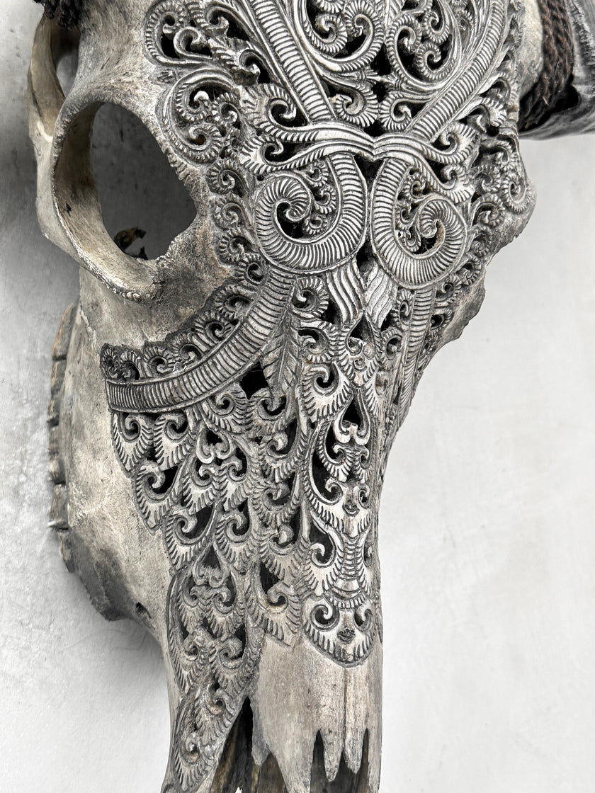 Caved Waterbuffalo Skulls with Leaf Carving Skull,A/095