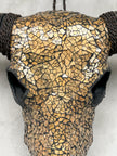 Gold Mosaic Buffalo Skull – Decorative Wall Skull with Horns for Boho, Western, Modern Rustic, or Luxe Interior Wall Styling - Skull,A/131