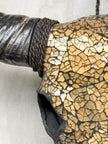 Gold Mosaic Buffalo Skull – Decorative Wall Skull with Horns for Boho, Western, Modern Rustic, or Luxe Interior Wall Styling - Skull,A/131