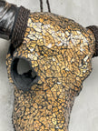 Gold Mosaic Buffalo Skull – Decorative Wall Skull with Horns for Boho, Western, Modern Rustic, or Luxe Interior Wall Styling - Skull,A/131
