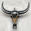 Black and Yellow Mosaic Buffalo Skull with Star – Horned Wall Art for Boho, Western, Luxe, or Eclectic Interior Decoration - Skull,A/135