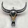 Black and Yellow Mosaic Buffalo Skull with Star – Horned Wall Art for Boho, Western, Luxe, or Eclectic Interior Decoration - Skull,A/135