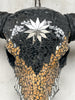 Black and Yellow Mosaic Buffalo Skull with Star – Horned Wall Art for Boho, Western, Luxe, or Eclectic Interior Decoration - Skull,A/135