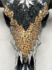 Black and Yellow Mosaic Buffalo Skull with Star – Horned Wall Art for Boho, Western, Luxe, or Eclectic Interior Decoration - Skull,A/135