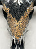Black and Yellow Mosaic Buffalo Skull with Star – Horned Wall Art for Boho, Western, Luxe, or Eclectic Interior Decoration - Skull,A/135