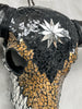 Black and Yellow Mosaic Buffalo Skull with Star – Horned Wall Art for Boho, Western, Luxe, or Eclectic Interior Decoration - Skull,A/135