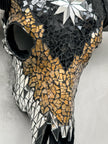 Black and Yellow Mosaic Buffalo Skull with Star – Horned Wall Art for Boho, Western, Luxe, or Eclectic Interior Decoration - Skull,A/135