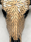 Gold Mosaic Buffalo Skull Wall Decor – Handmade Horned Skull for Boho, Luxe Western, or Modern Rustic Interiors - Skull,A/127