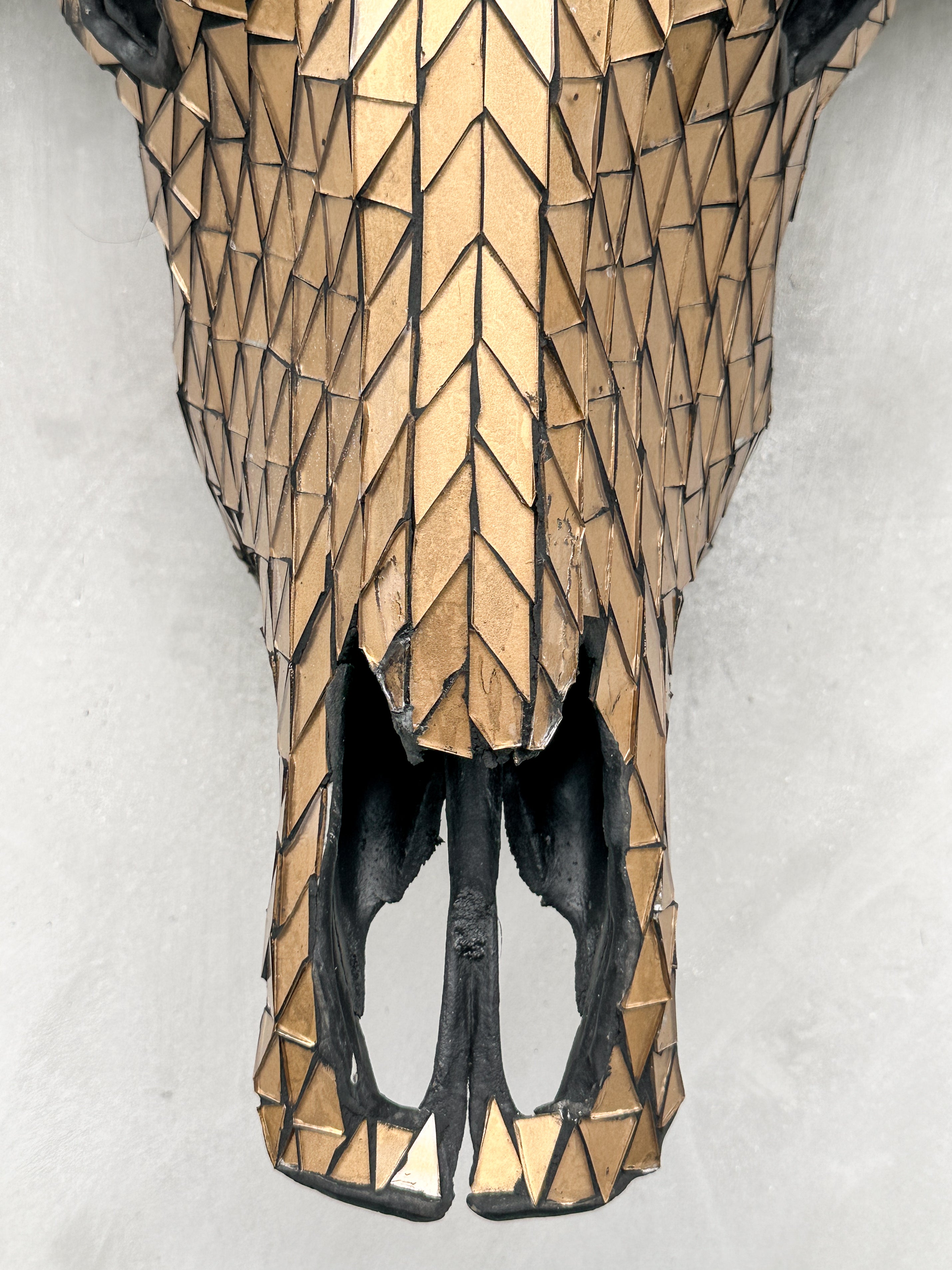 Gold Mosaic Buffalo Skull Wall Decor – Handmade Horned Skull for Boho, Luxe Western, or Modern Rustic Interiors - Skull,A/127