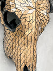 Gold Mosaic Buffalo Skull Wall Decor – Handmade Horned Skull for Boho, Luxe Western, or Modern Rustic Interiors - Skull,A/127