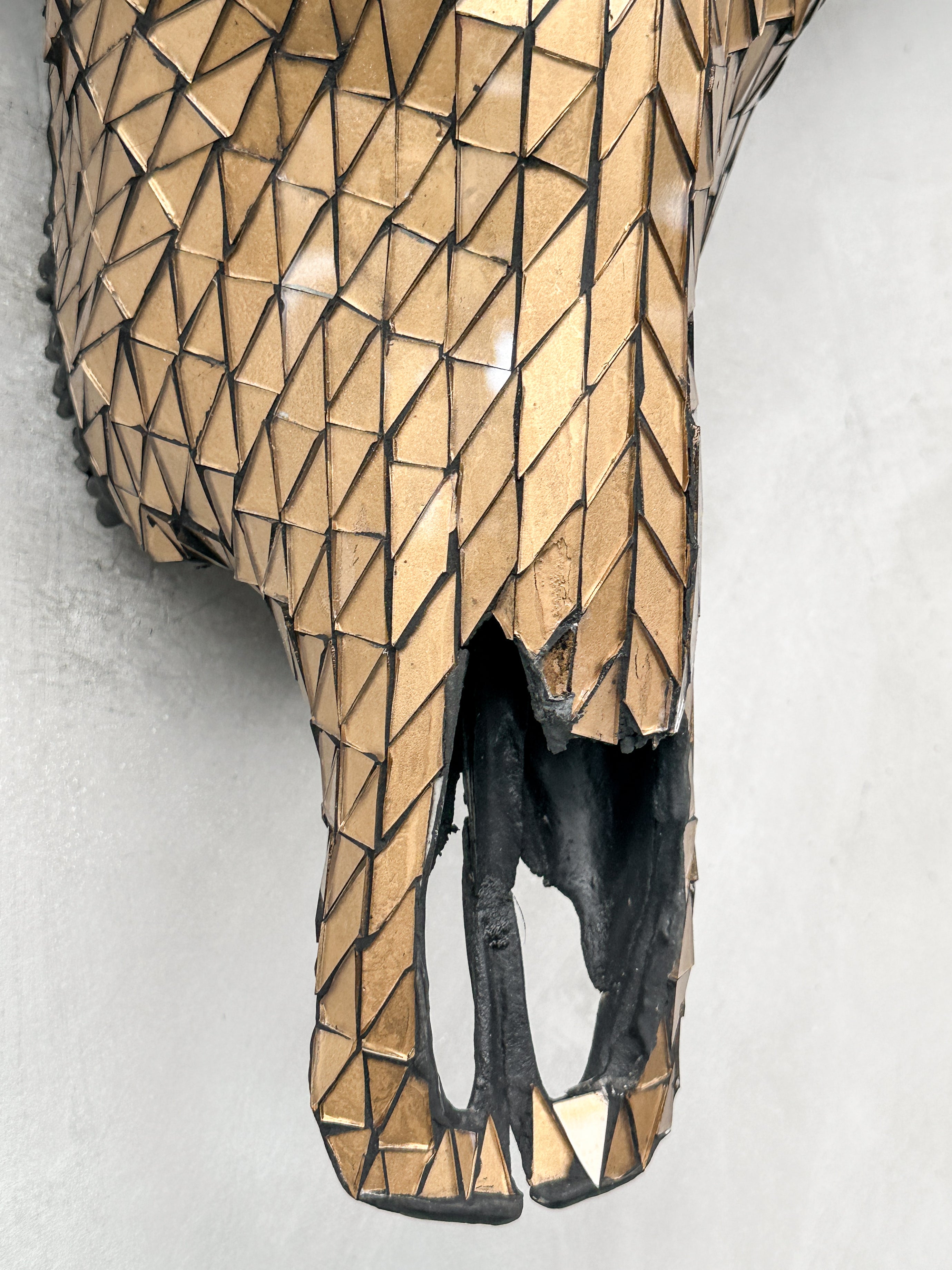 Gold Mosaic Buffalo Skull Wall Decor – Handmade Horned Skull for Boho, Luxe Western, or Modern Rustic Interiors - Skull,A/127