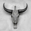 Grey Carved Buffalo Skull with Big Lotus Motif — Handcrafted Wall Art - Skull,A/104