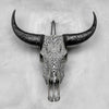 Grey Carved Buffalo Skull with Big Lotus Motif — Handcrafted Wall Art - Skull,A/104