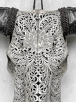 Grey Carved Buffalo Skull with Big Lotus Motif — Handcrafted Wall Art - Skull,A/104
