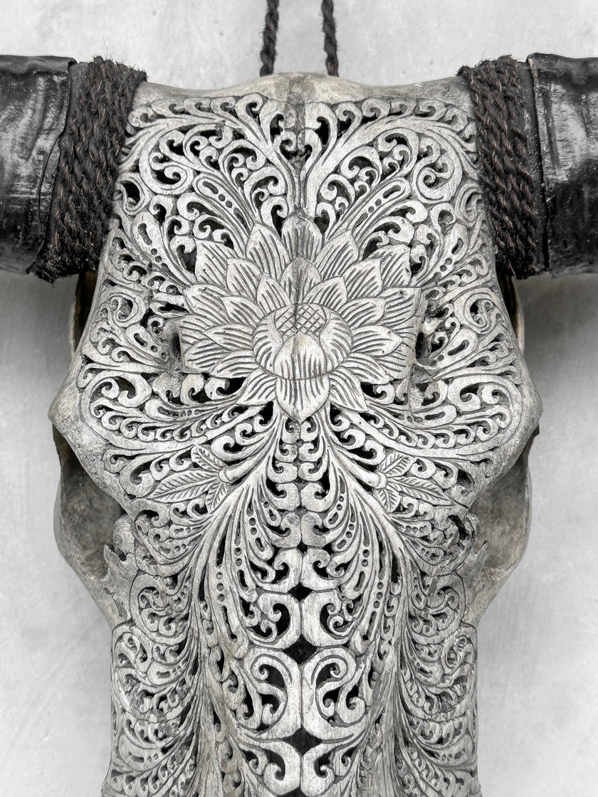 Grey Carved Buffalo Skulls with Big Lotus motif | Skull,A/104