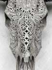Grey Carved Buffalo Skull with Big Lotus Motif — Handcrafted Wall Art - Skull,A/104
