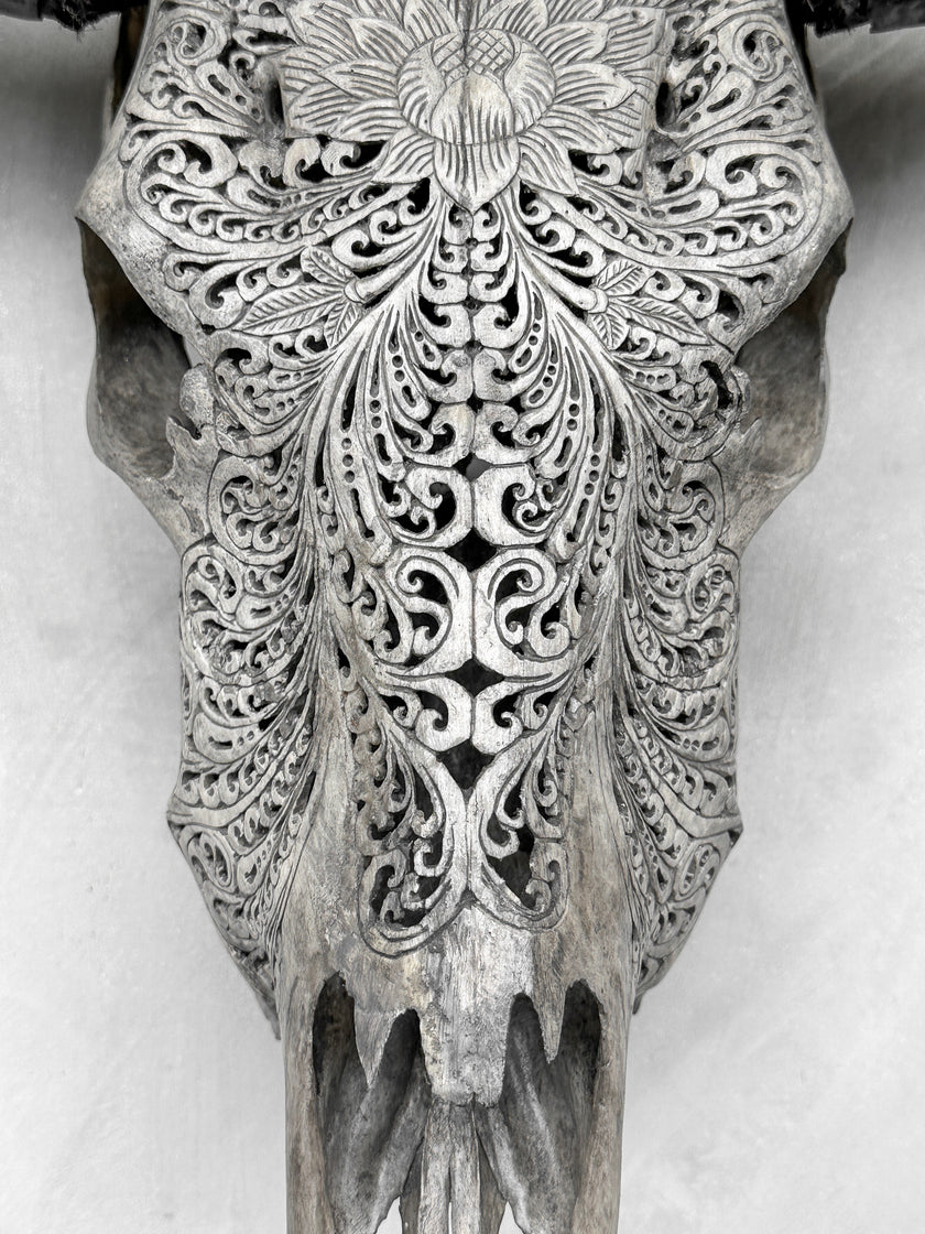 Grey Carved Buffalo Skulls with Big Lotus motif | Skull,A/104