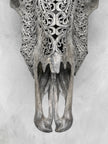 Grey Carved Buffalo Skull with Big Lotus Motif — Handcrafted Wall Art - Skull,A/104
